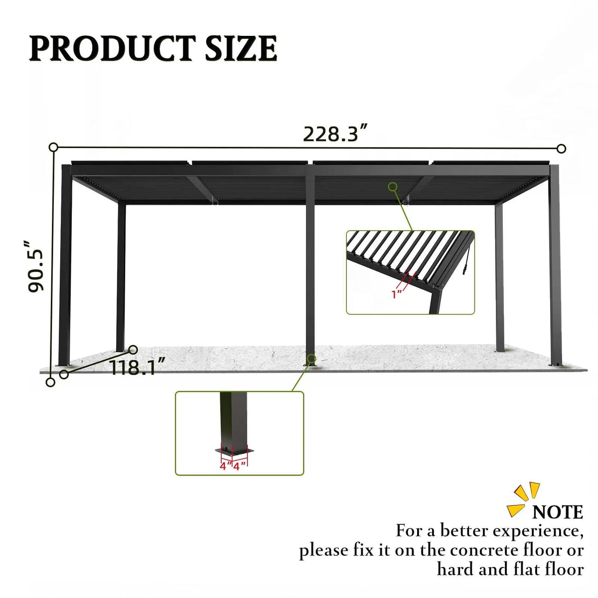 Premium Louver Pergola Aluminium Frame & Louvers Umbrella & Canopy | 228 x 118 x 90.5 in | Aluminum | Outdoor Living