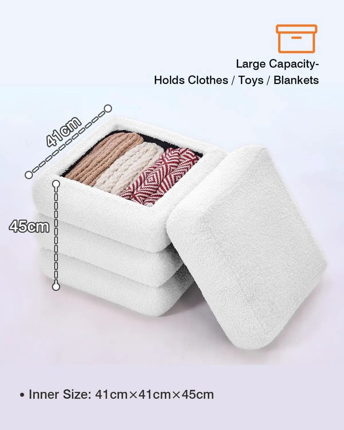 Two-Piece Nesting Sherpa Storage Ottomans White Lid from PriceLows™