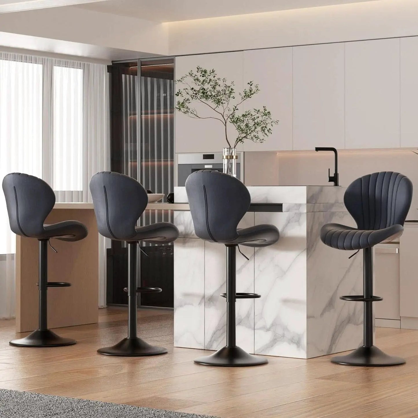Three Swivel Bar Stools Counter Height High Back DarkGrey from PriceLows™