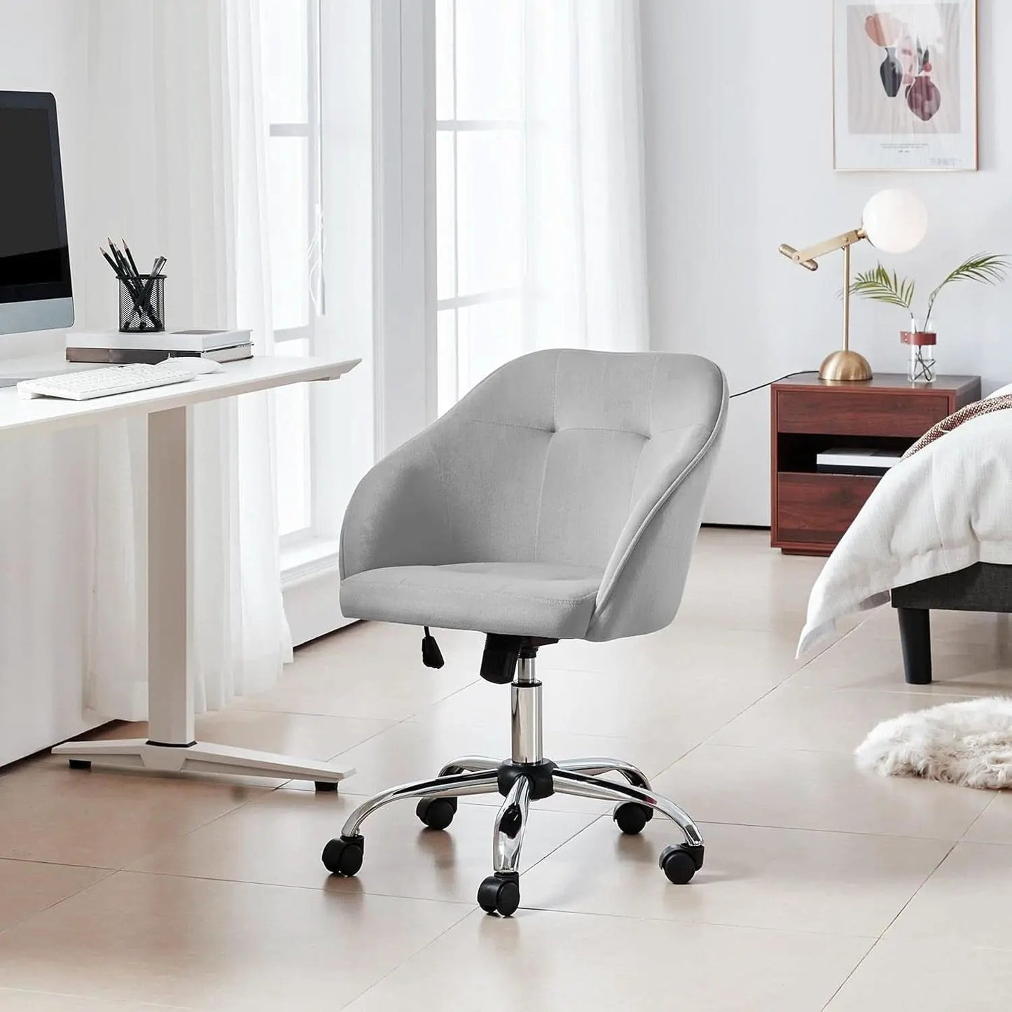 Light Gray Velvet Desk Chair With Adjustable Tilt Arm from PriceLows™