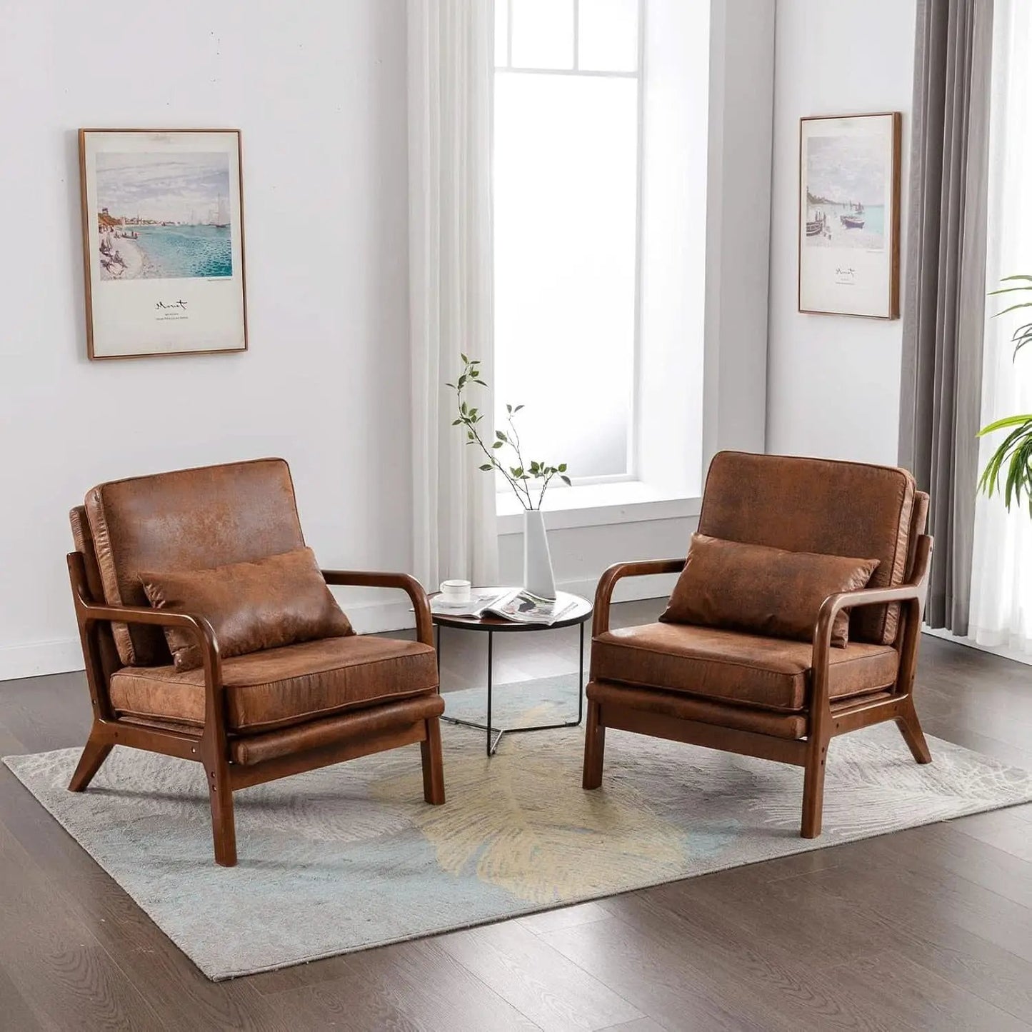 Brown Microfiber Midcentury Modern Accent Chair Set from PriceLows™