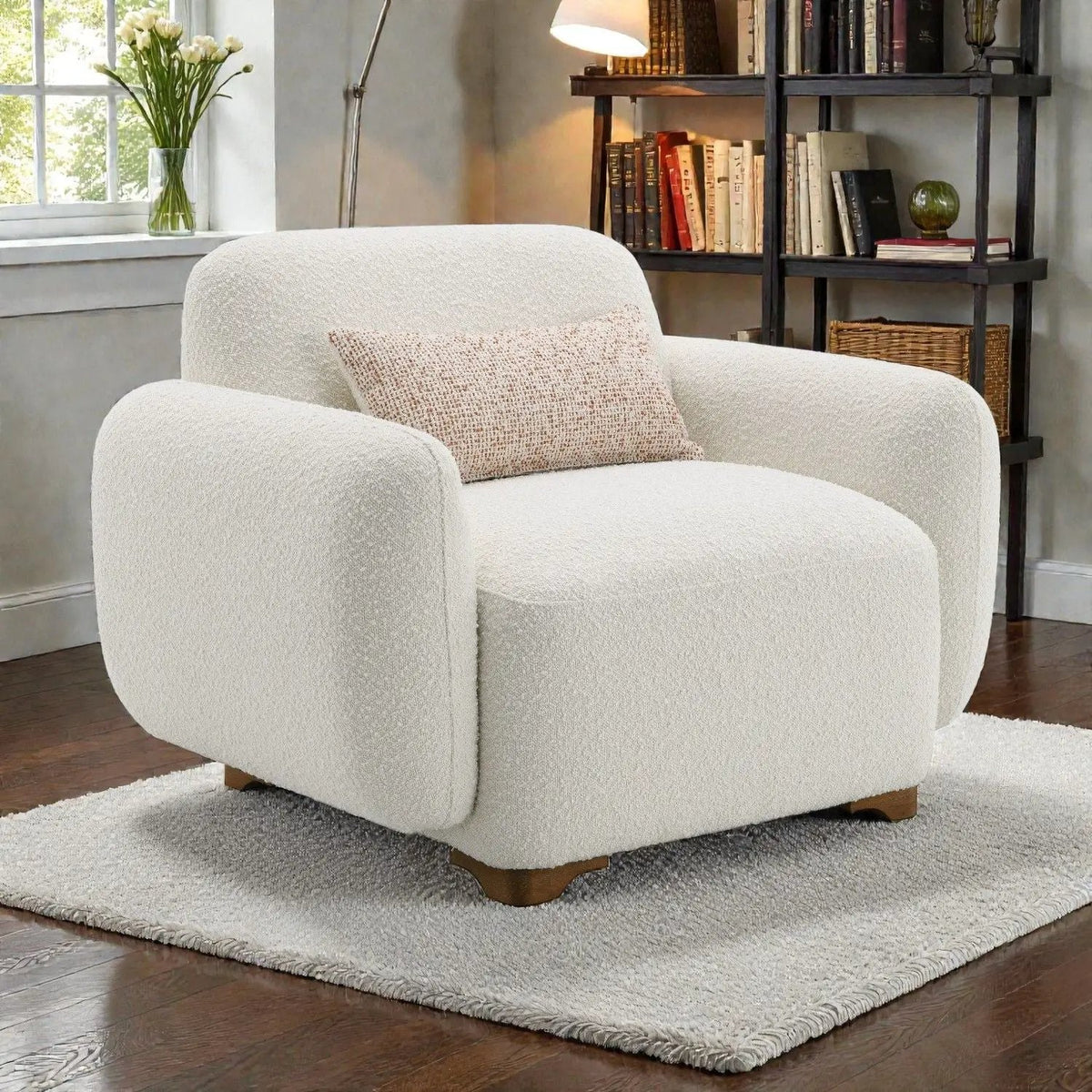 Darius Boucle Accent Chair | Beige | 1 Toss Pillow Included | Modern Design