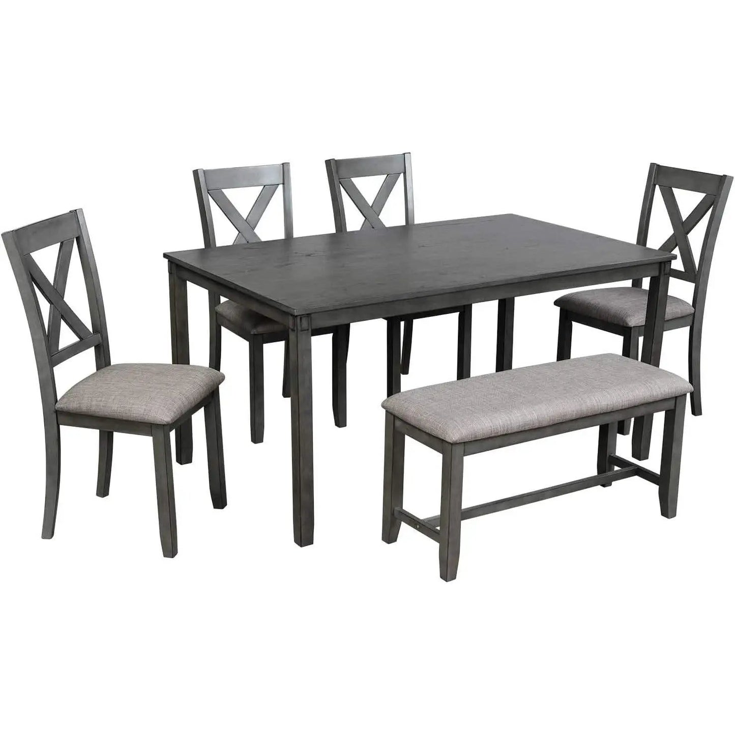 Grey Wooden Rectangular Dining Table Set Of 6 For Home from PriceLows™