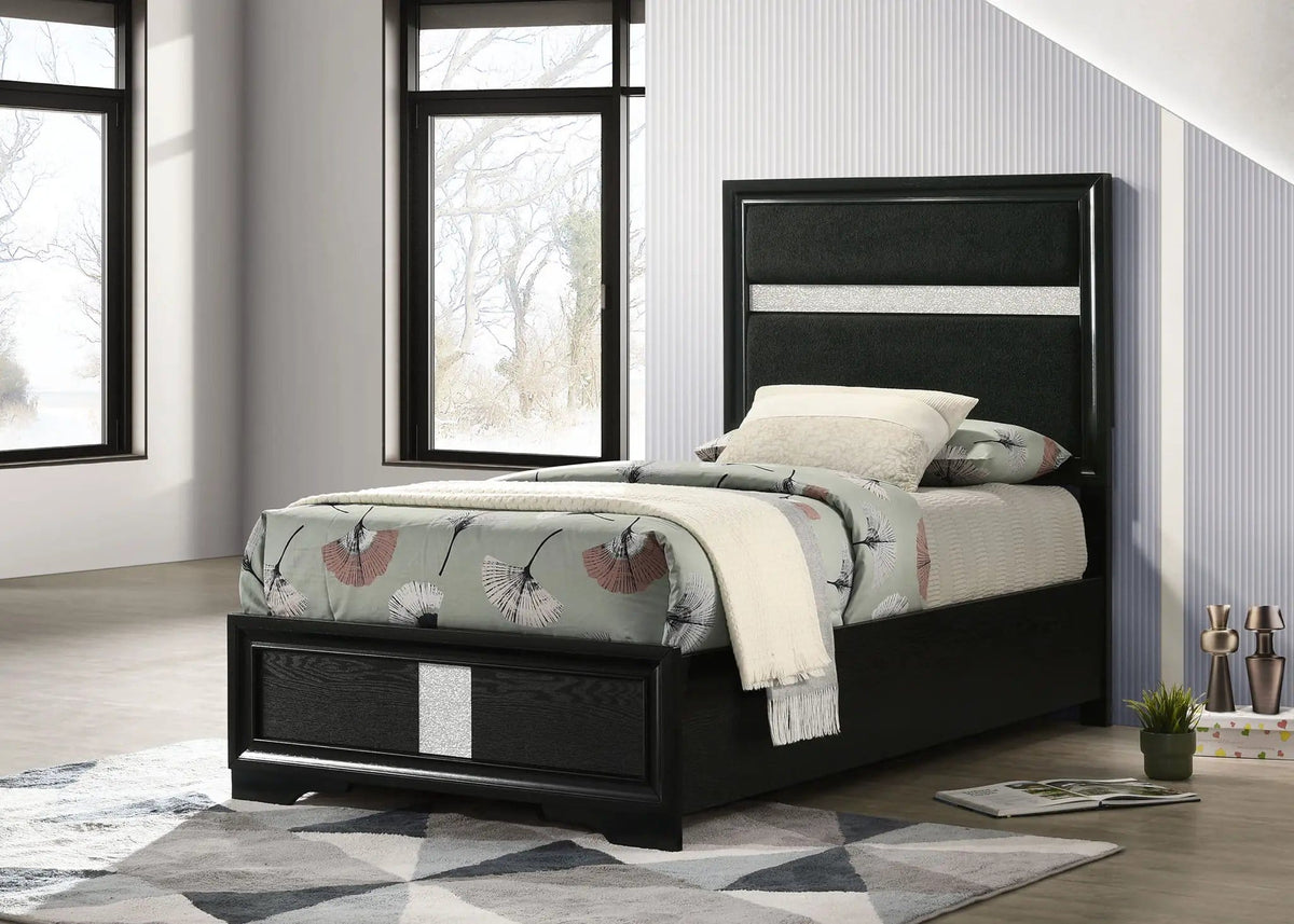 Miranda 54-inch Upholstered Twin Panel Bed | 42.25 x 78.5 x 53.75 in | Fabric | Black