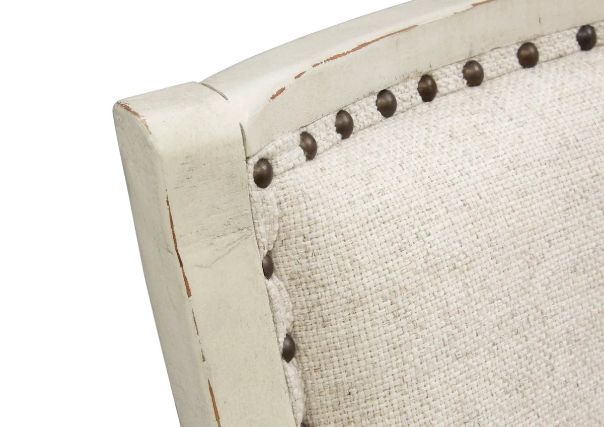 Newport Bench | Upholstered Seat And Back | Alabaster Finish | Pine Veneer And Hardwood