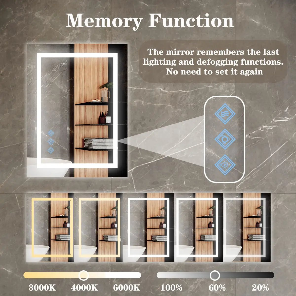 LED Bathroom Mirror With Lights | 3000-6000K Dimmable | Anti-Fog | Wall Mounted Vanity Mirror
