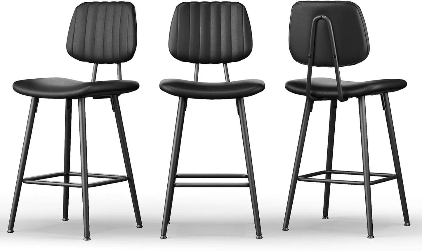 Bar Stools Set 2 24.6In Counter Height Black Faux Leather from PriceLows™
