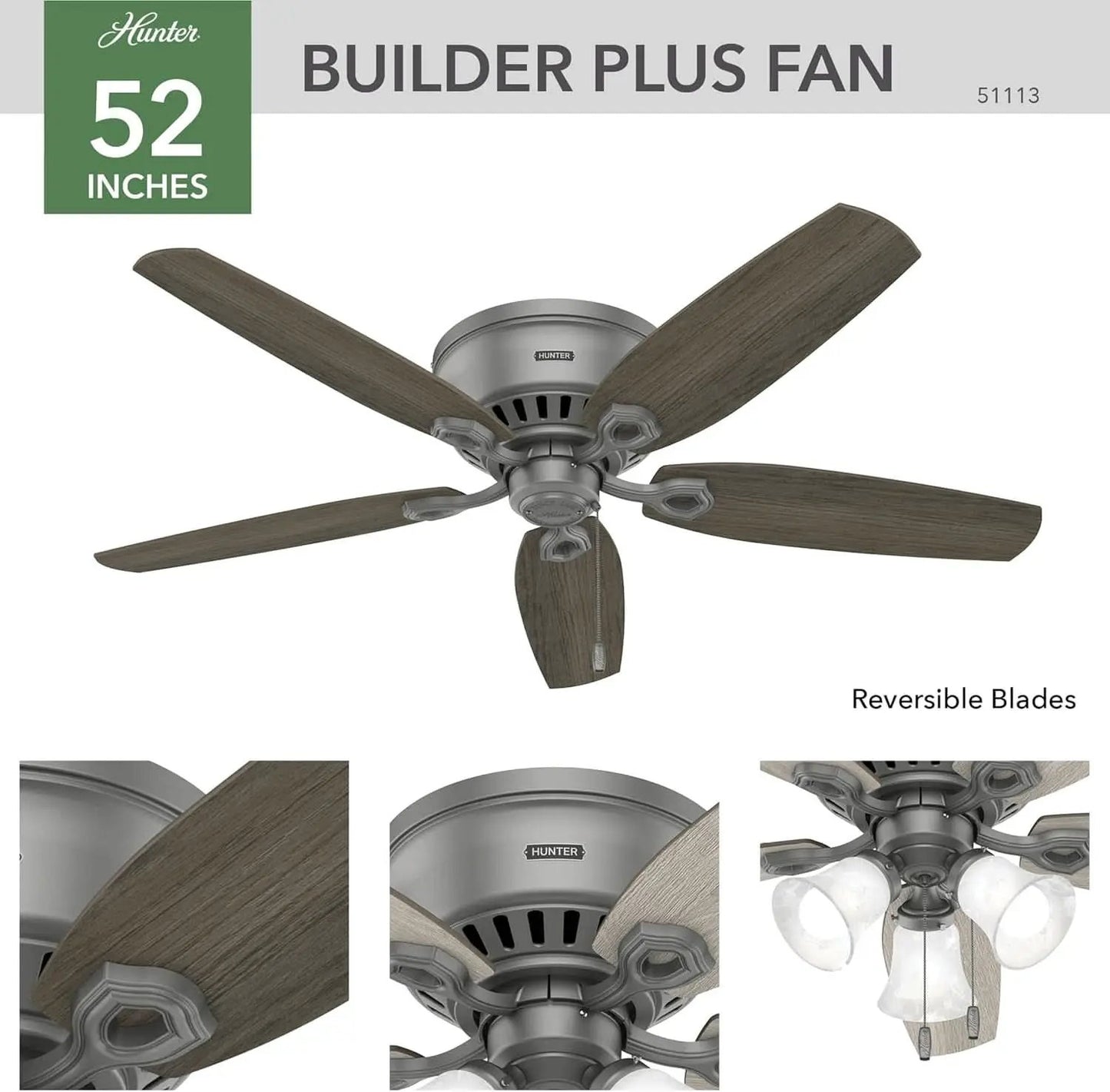 52 Inch Matte Silver LED Ceiling Fan With Integrated Light from PriceLows™
