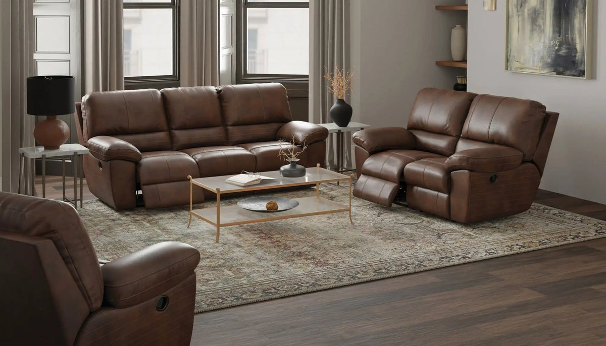 Stetson Lay Flat Reclining Sofa | 2 Pieces | Faux Leather & Fabric | Living Room
