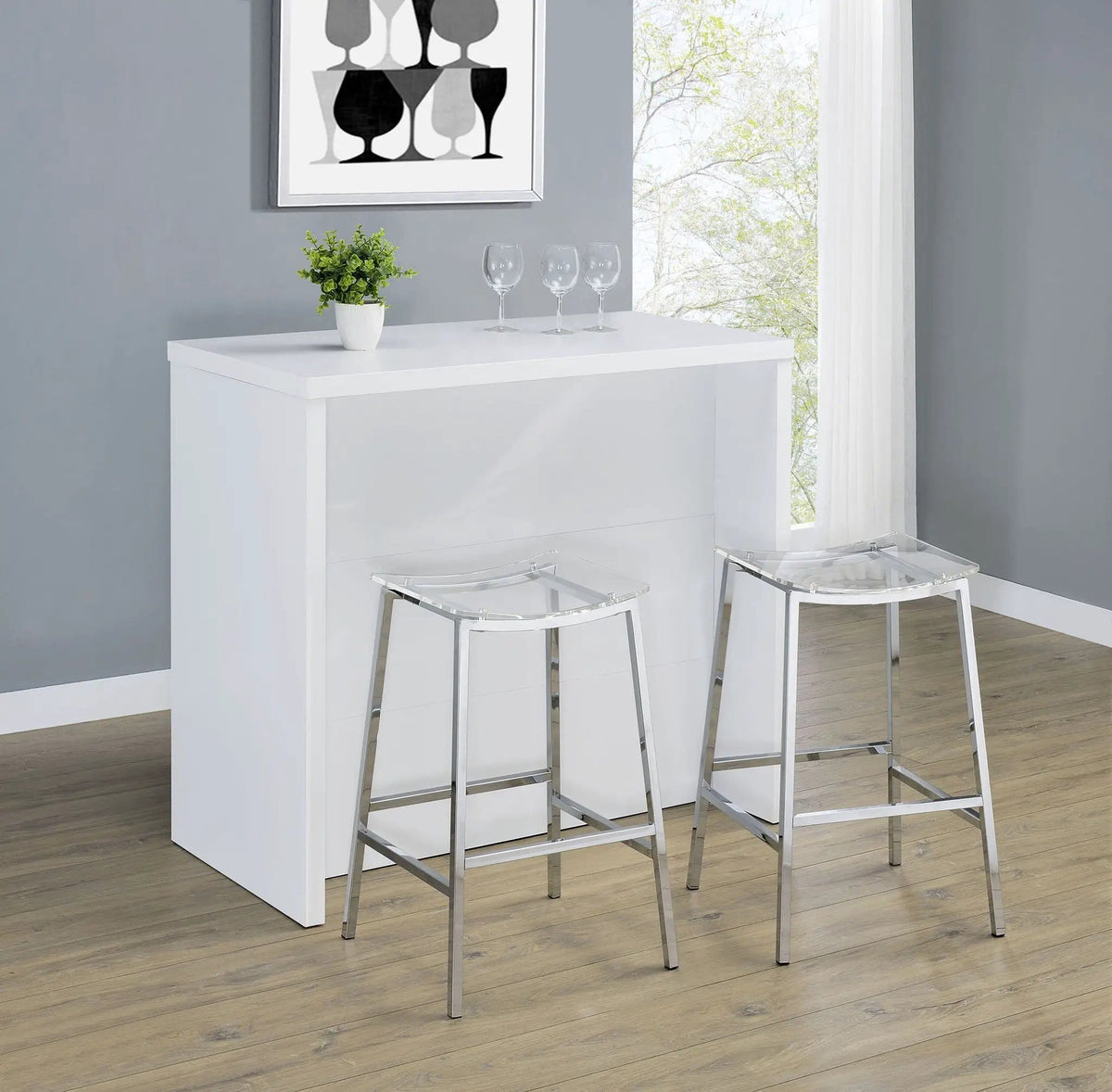 Topanga Engineered Wood Freestanding Home Bar | 47.25 x 23.5 x 43.5 in | Engineered Wood & Metal | White