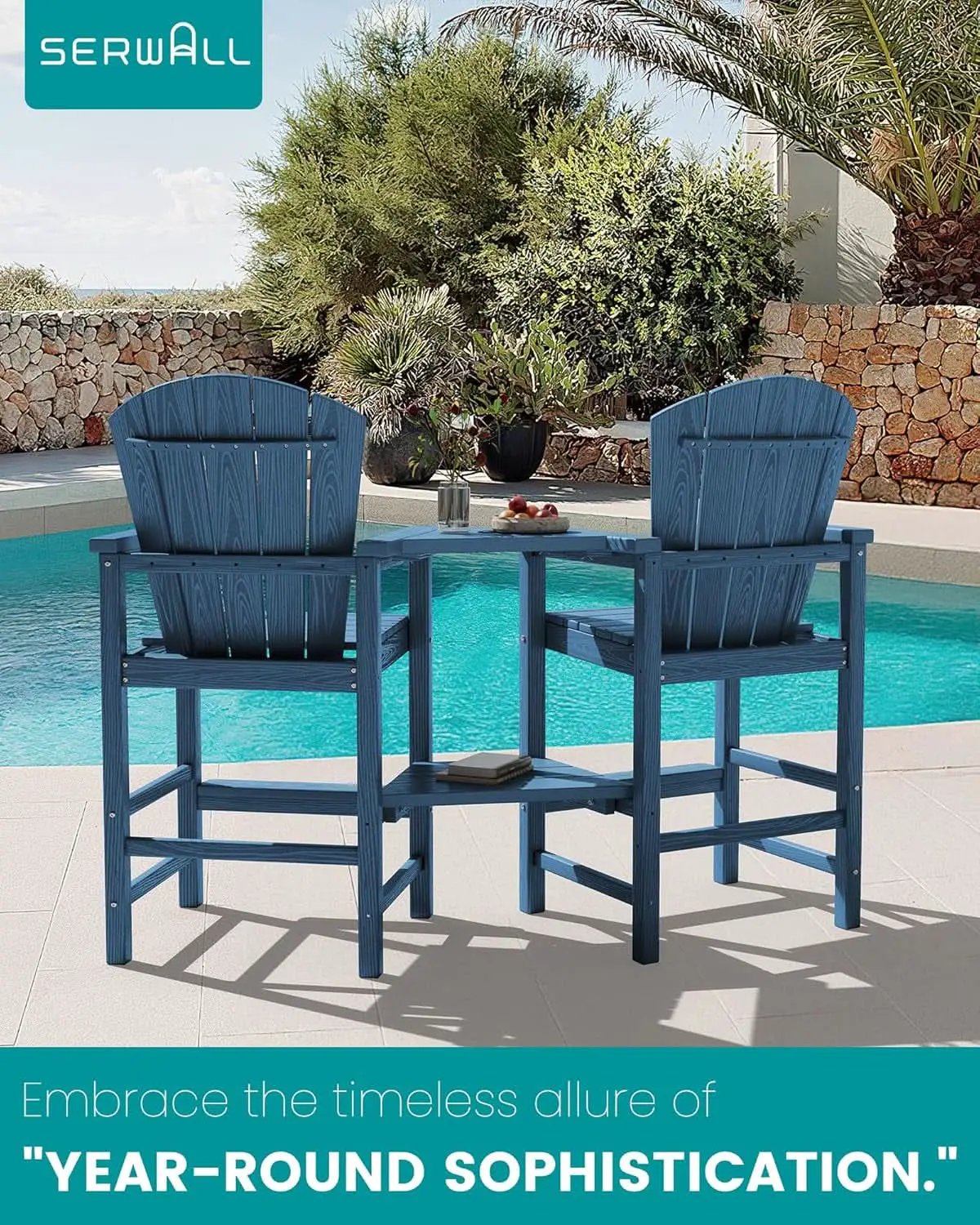 Widened Tall Adirondack Chairs Set with Double Tray from PriceLows™
