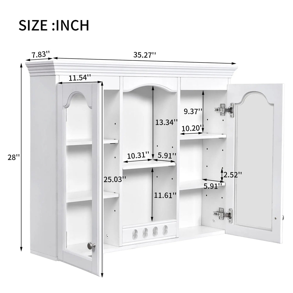Wall-Mounted Medicine Cabinet | 2 Glass Doors | Adjustable Shelves | White