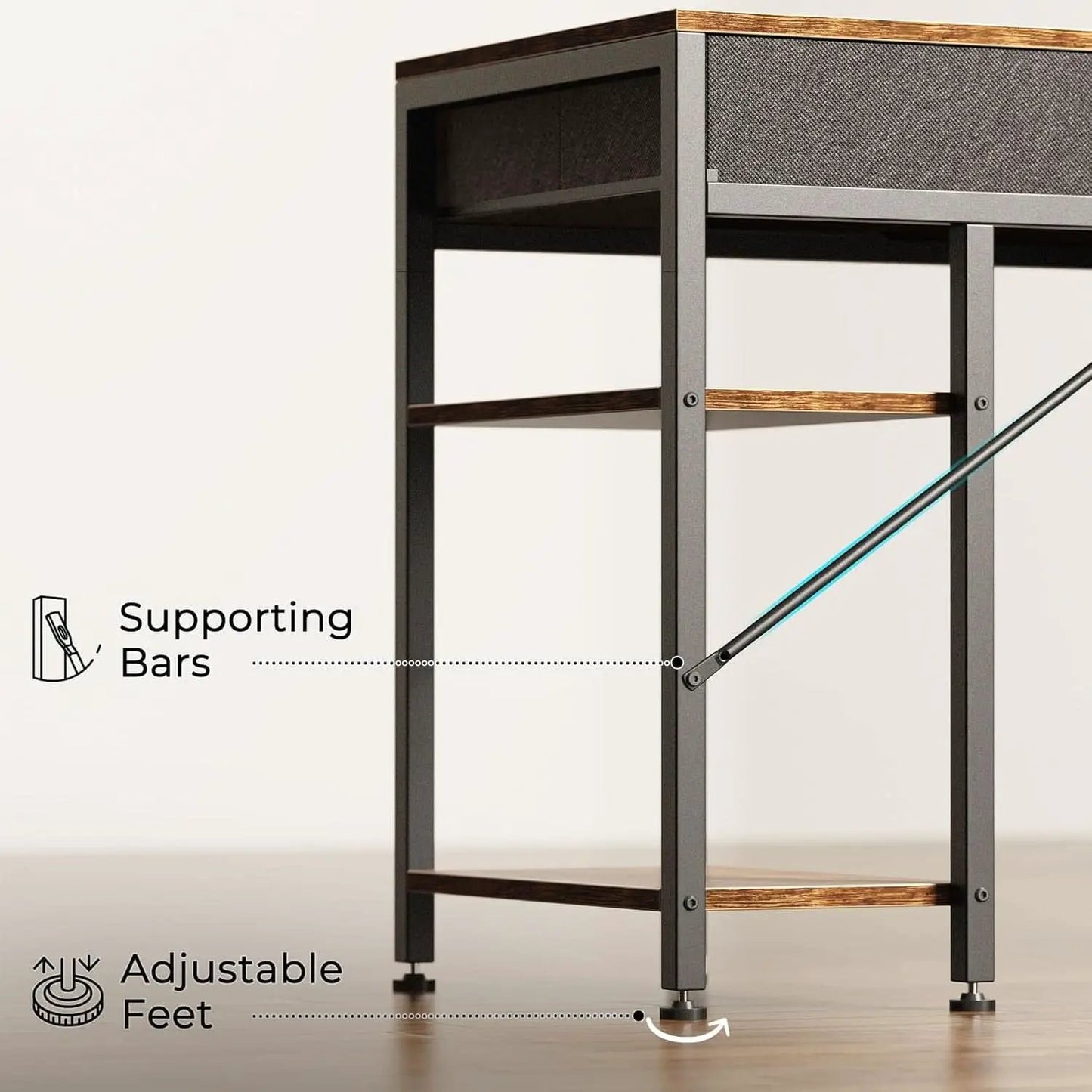 Rustic Brown 47 Inches Corner Desk Storage Solutions from PriceLows™