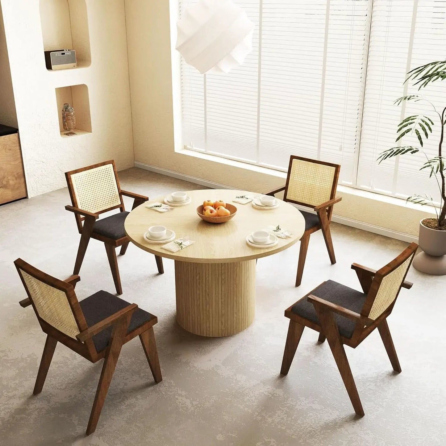 47 Inch Round Dining Table Natural Wood Farmhouse Fluted from PriceLows™