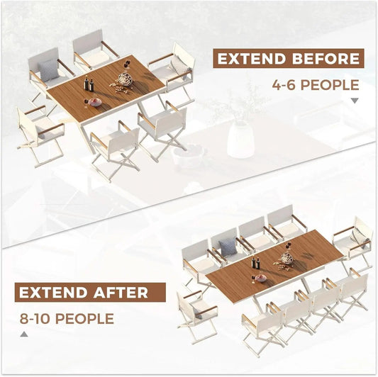 11 Piece Outdoor Dining Set Apricot Sling Mesh Chairs With Wood Grain Expandable Table For 6 To 8 from PriceLows™