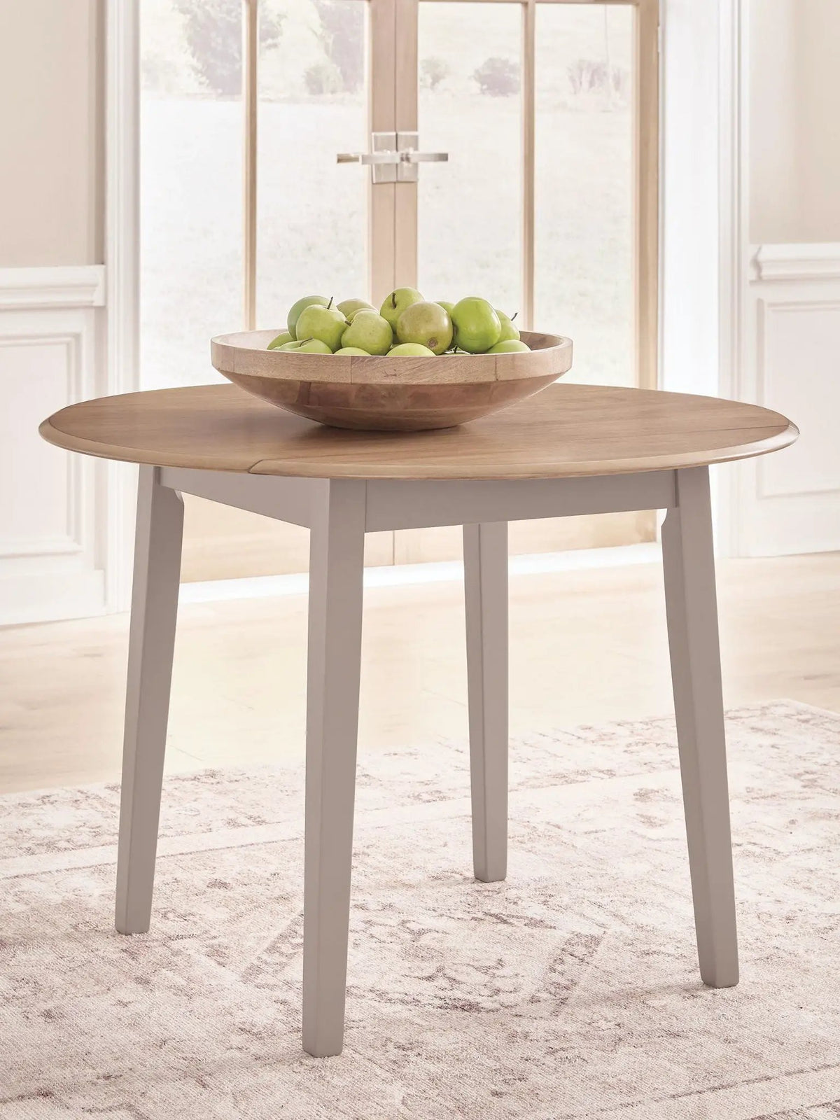 Round Drop Leaf Dining Table | Extendable 4 Seat | Natural Gray Finish
