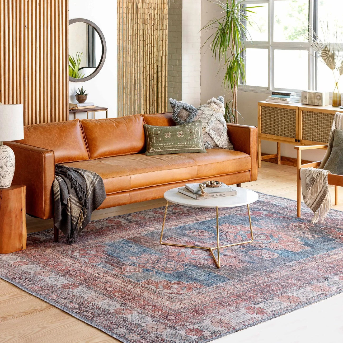 Baltinglass Rust & Blue Washable Area Rug from PriceLows™