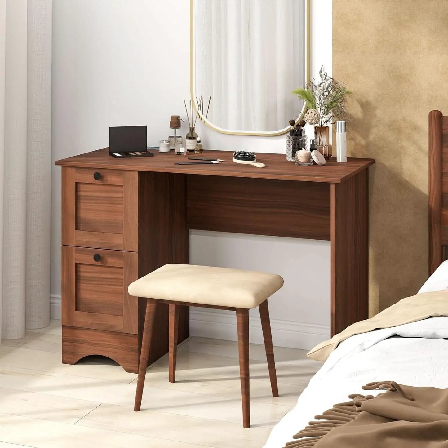 43 Inch Walnut Computer Desk With Charging Station from PriceLows™