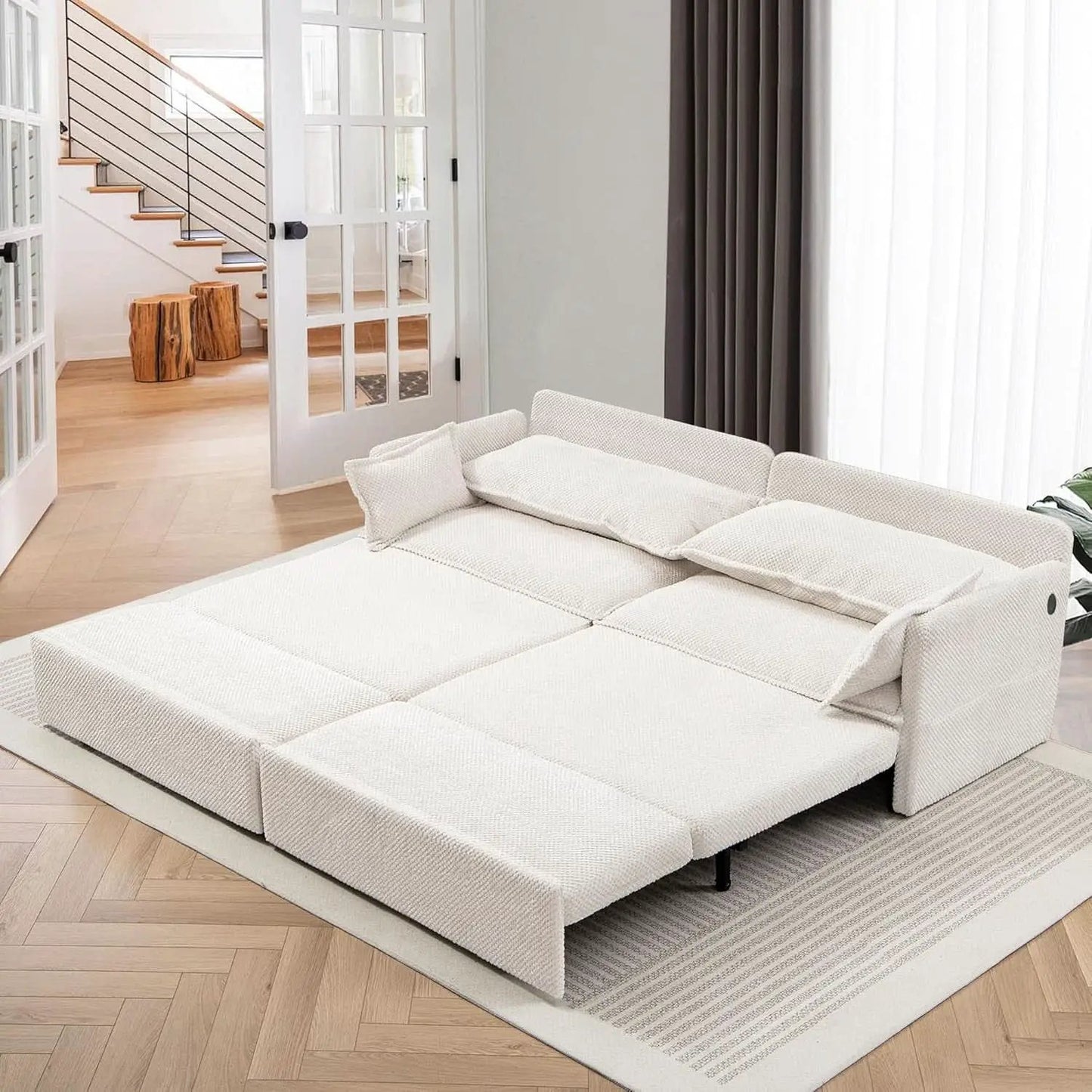 Convertible King Sofa Bed with USB Charging and Pockets from PriceLows™