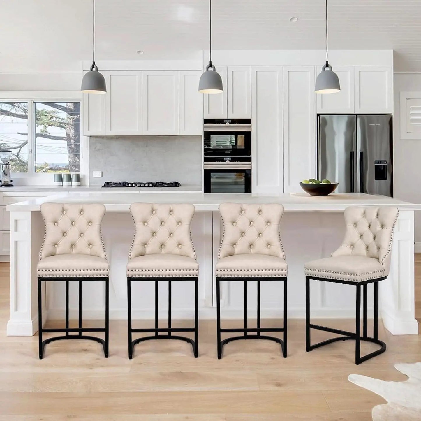 24 Inch Counter Height Bar Stools Beige With Back Faux Leather from PriceLows™
