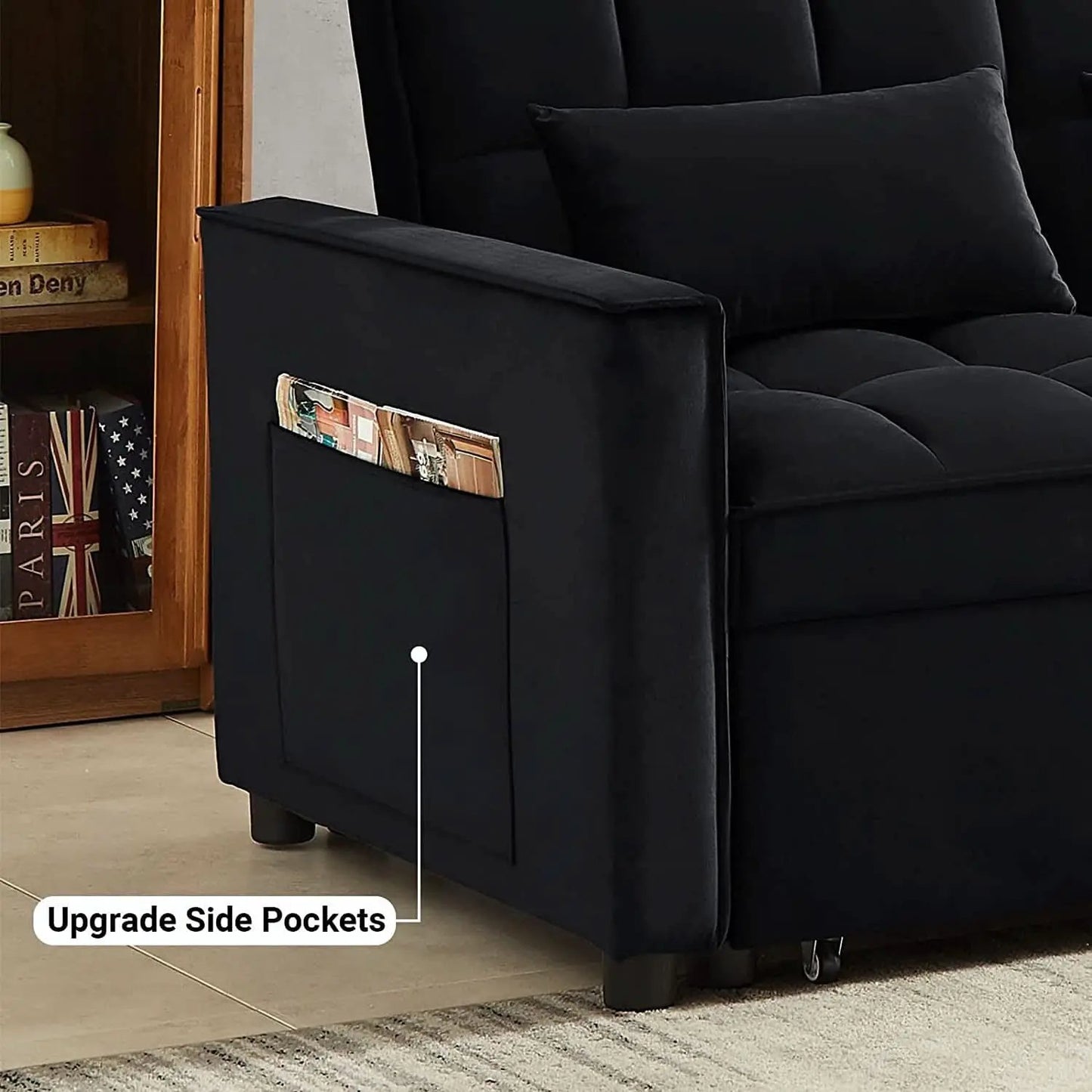 Black Convertible Sofa Bed With Reclining Backrest from PriceLows™