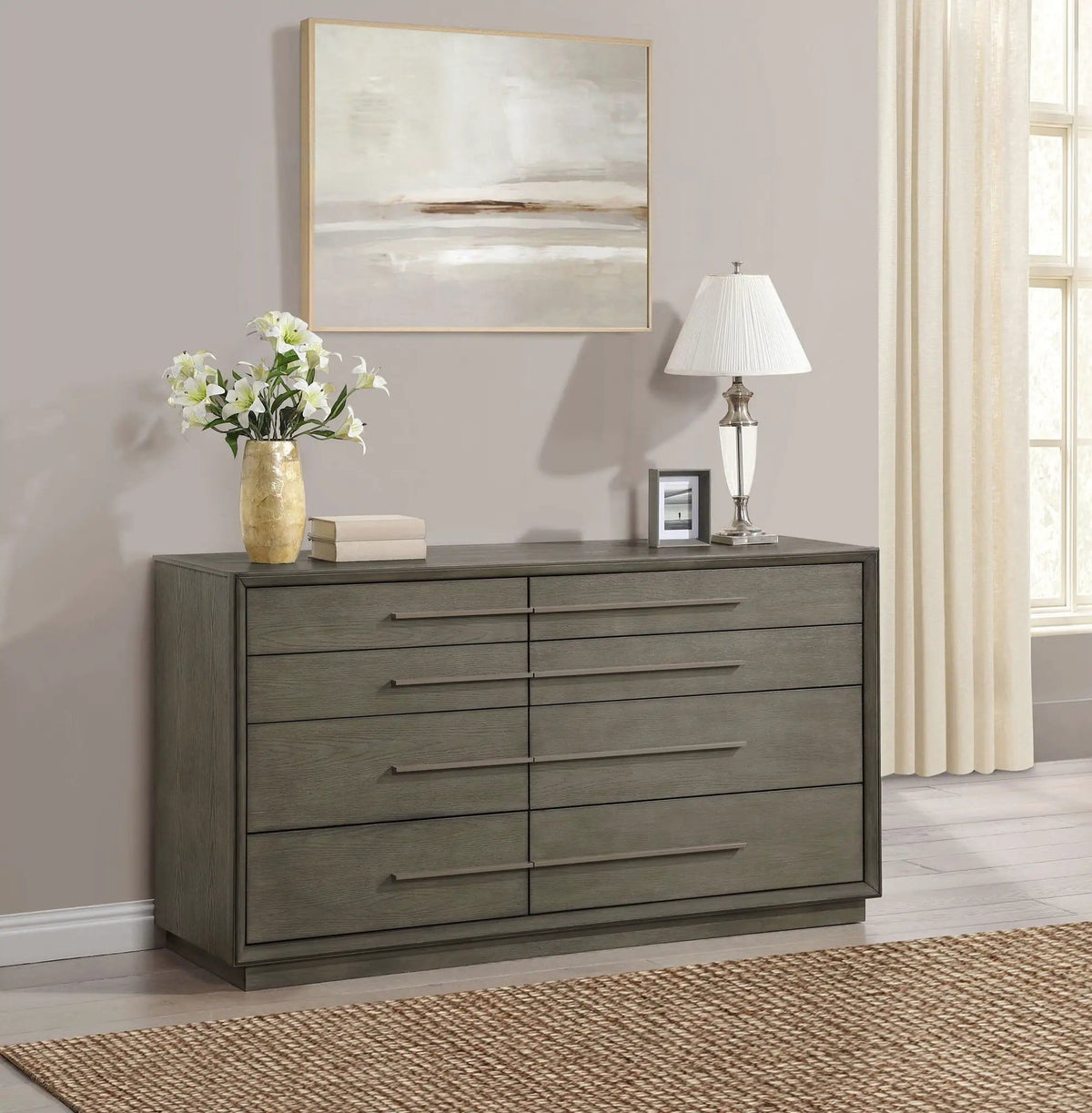 Durango 8-drawer Dresser Taupe | 70 x 20 x 38.5 in | Engineered Wood & Metal | Oak