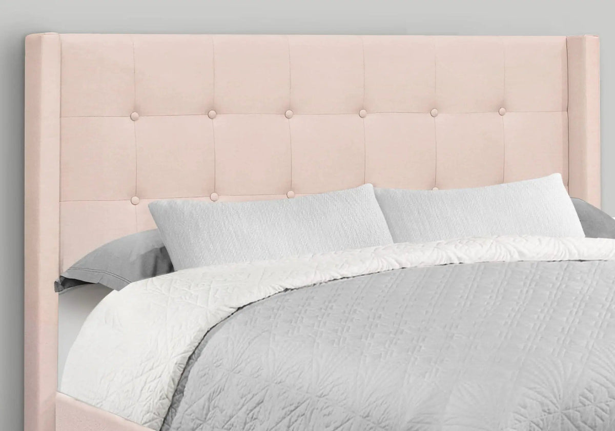 Queen Size Bed Upholstered - | 88 x 66 x 49.5 in | Velvet & Fabric | Pink