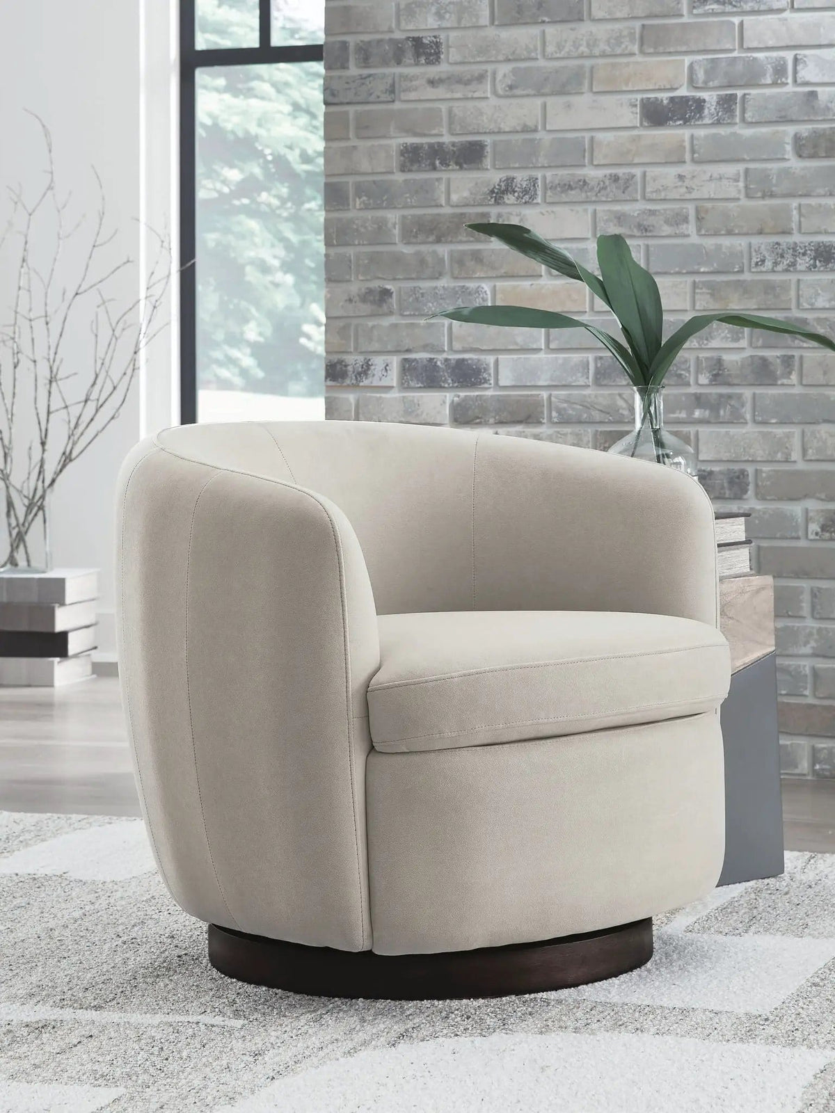 Annbury Swivel Accent Chair | 32.75 x 31.63 x 28.5 in | Velvet & Fabric | Light Beige