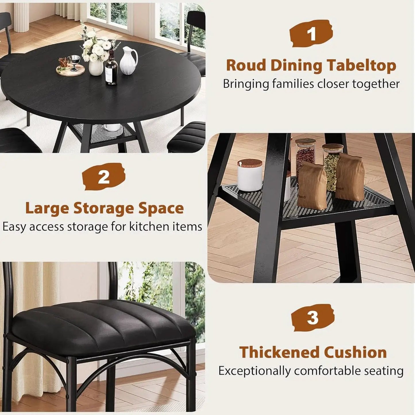 Round Circular Dining Table Set Black Diameter47Inches from PriceLows™