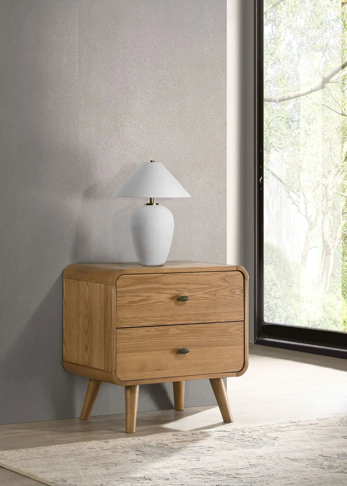 Robyn 2-drawer Nightstand Bedside Table Light Ash | 27 x 15.5 x 26.5 in | Rubberwood & Engineered Wood | Bedroom