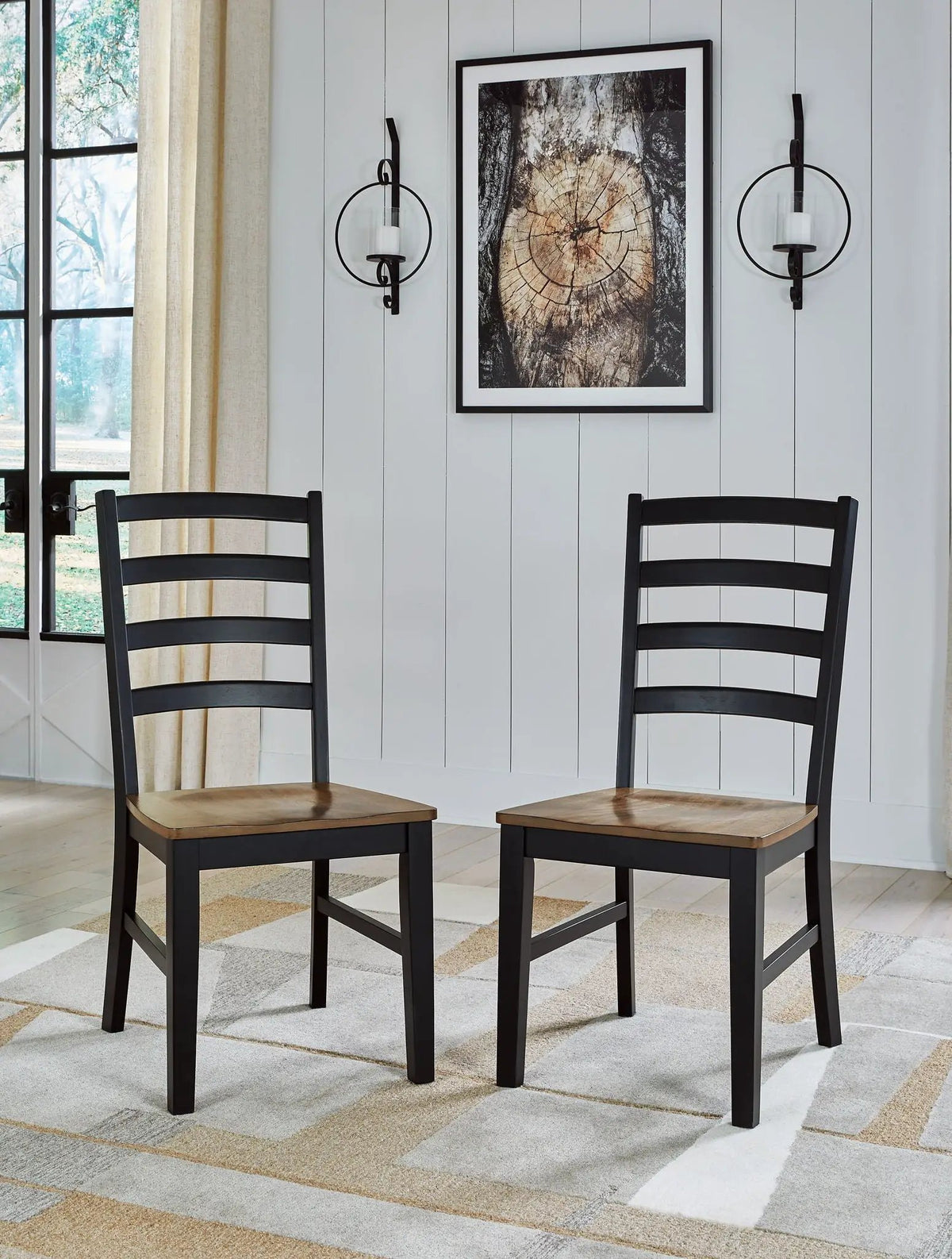 Dining Side Chair | Ladderback Design | Set Of 2 | Brown And Black