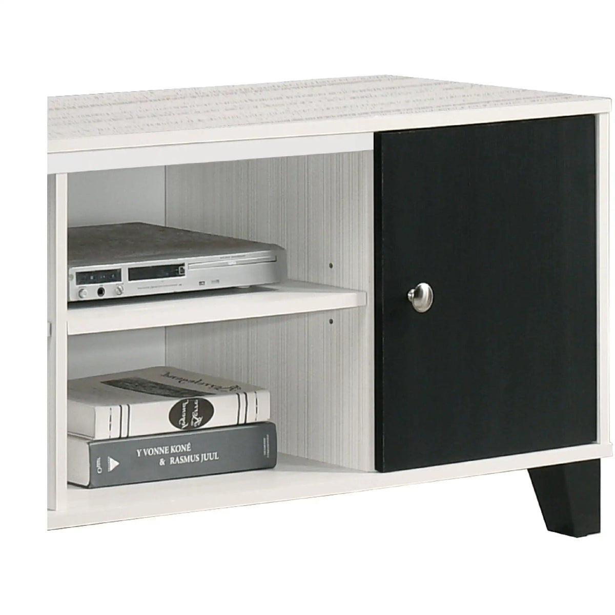 2 Tone TV Stand With Open Shelving And Concealed Storage Living Room Furniture Black | 63.7 x 15.6 x 20.1 in | Wood | White