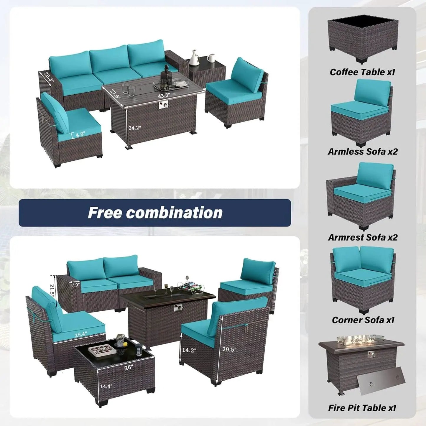 Rattan Patio Furniture Set With Fire Pit Table from PriceLows™