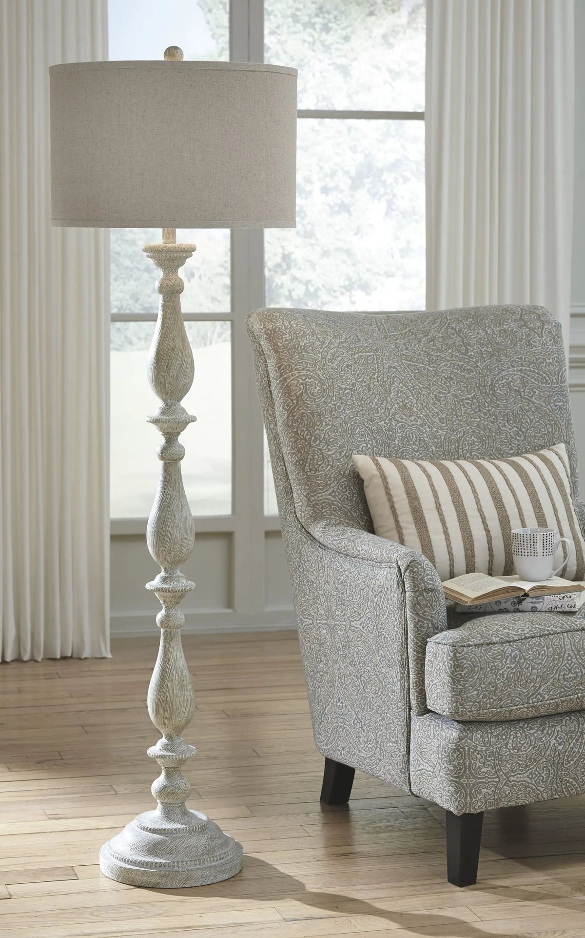 Bernadate Poly Floor Lamp | Whitewash Finish | 61 Inch Height | 130 Inch Cord
