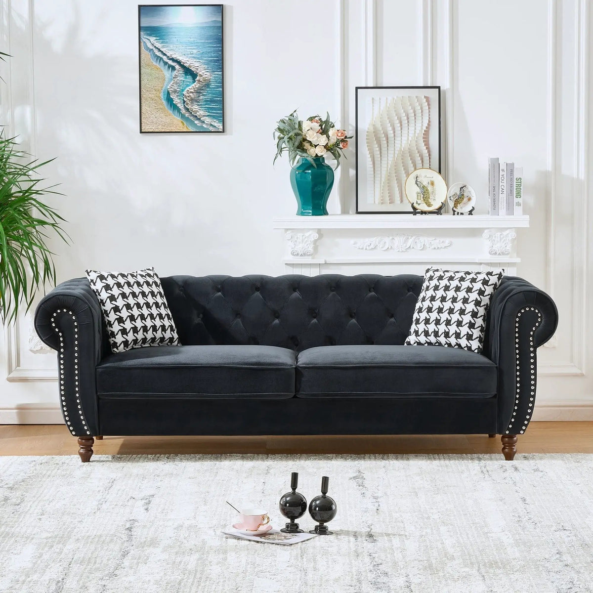 Sofa | Chesterfield Roll Arms | Tailored Fabric | 3 Seater