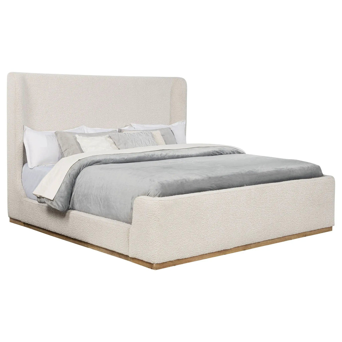 Nala Eastern King Bouclé Upholstered Platform Bed | 82.75 x 88.25 x 56.5 in | Rubberwood & Plywood | Cream
