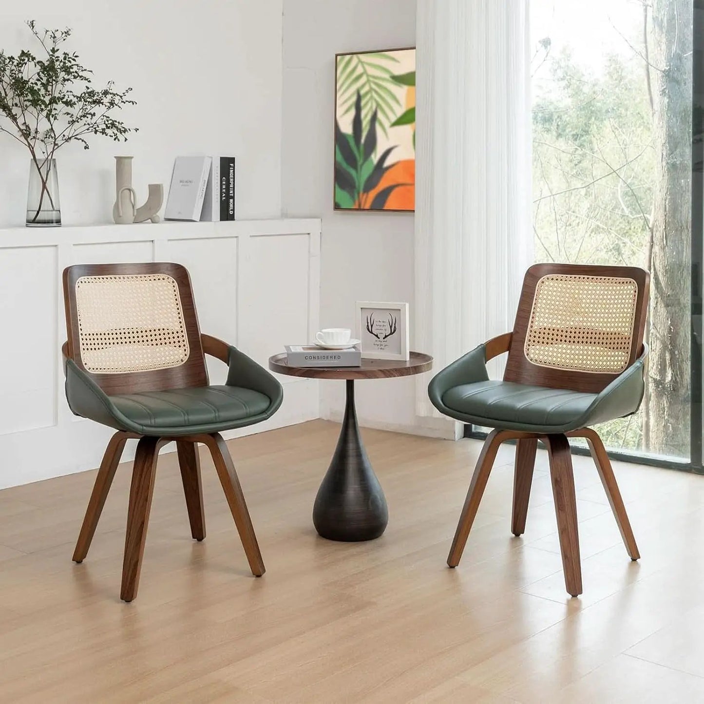 Set Midcentury Green Rattan Bentwood Dining Chairs from PriceLows™