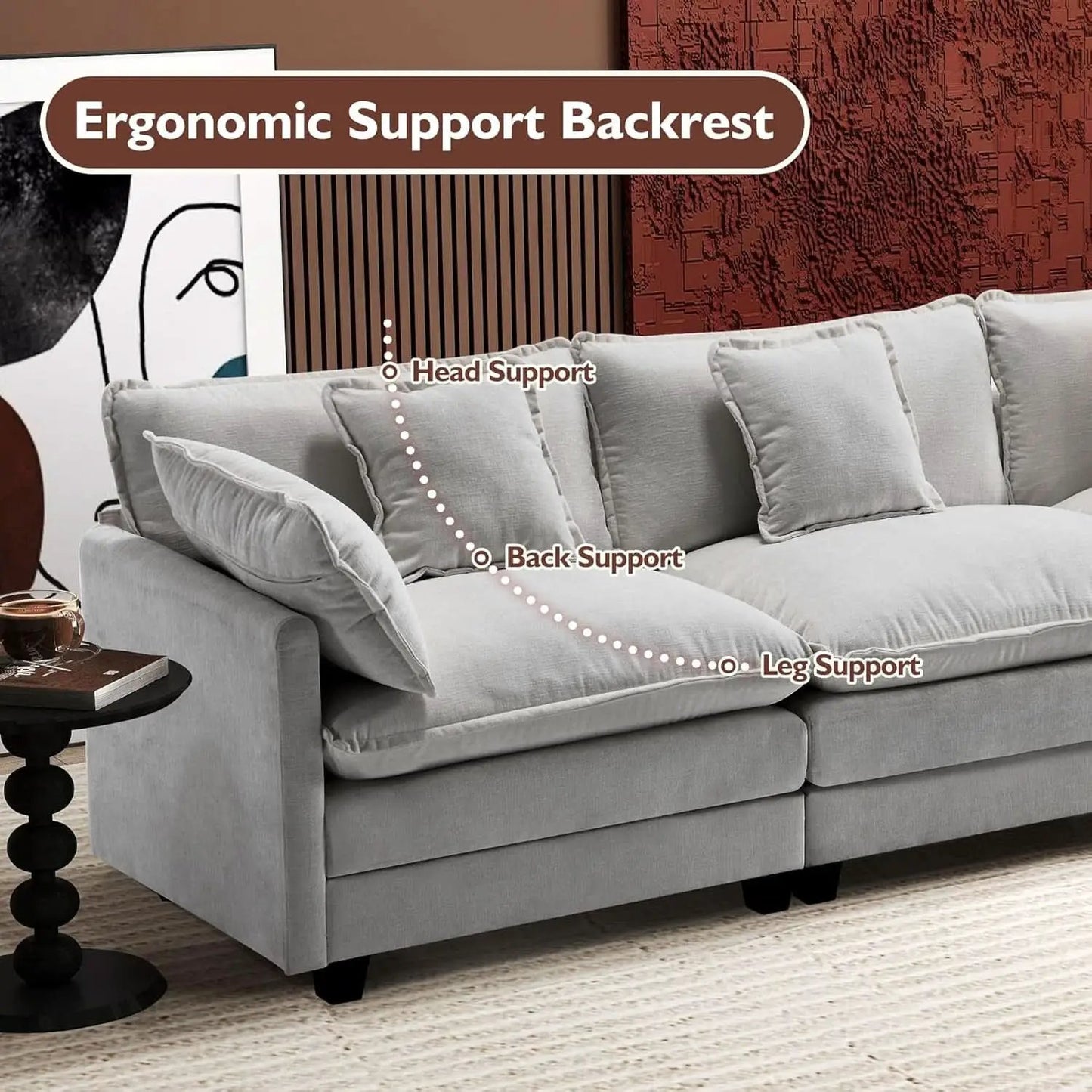 111 Inch L Shaped Modern Glam Sofa Sectional With Ottoman Cloud Foam Cushions Grey Chenille from PriceLows™