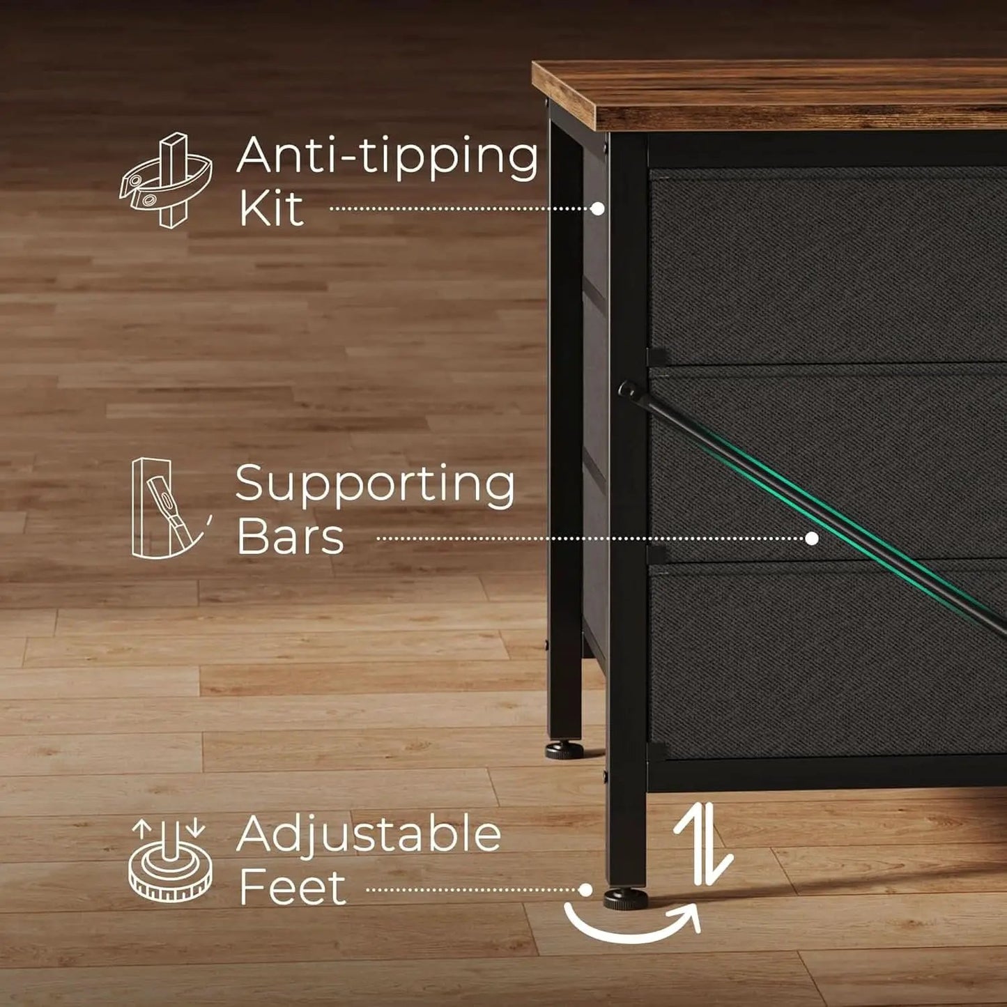 55 Inch Dresser TV Stand With 9 Fabric Drawers Rustic Brown from PriceLows™