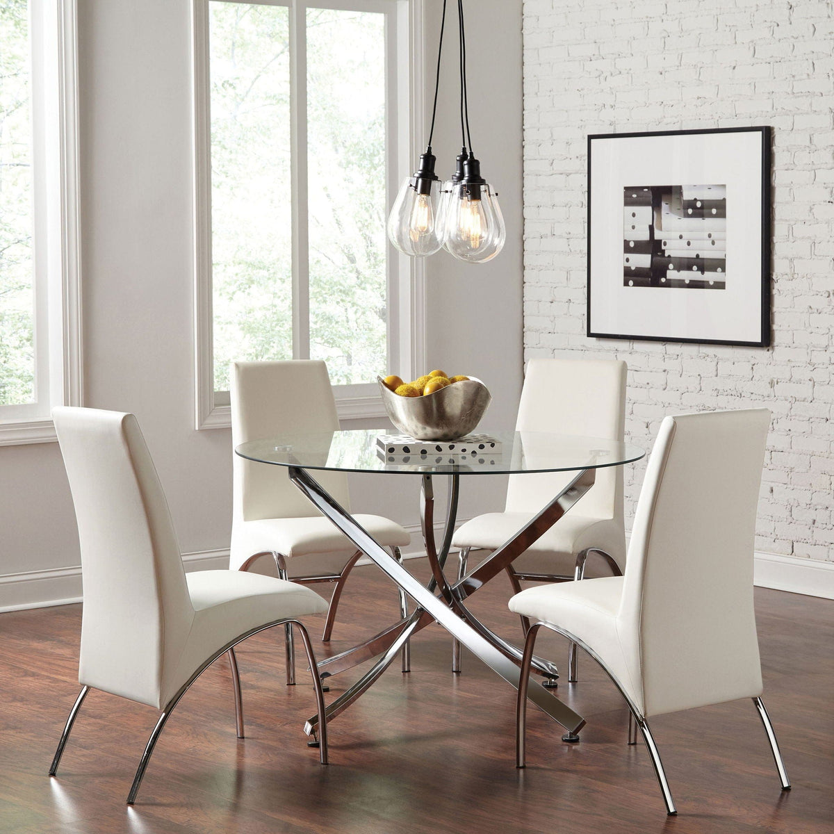 Beckham Round 46-inch Glass Top Dining Table Chrome | 46 x 46 x 29.5 in | Tempered Glass & Metal | Dining Room
