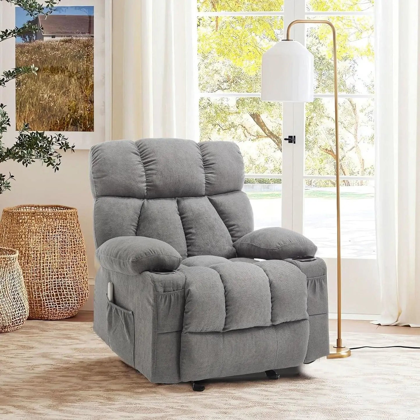 Massage Rocker Recliner Chair With Heat And Vibration Grey from PriceLows™