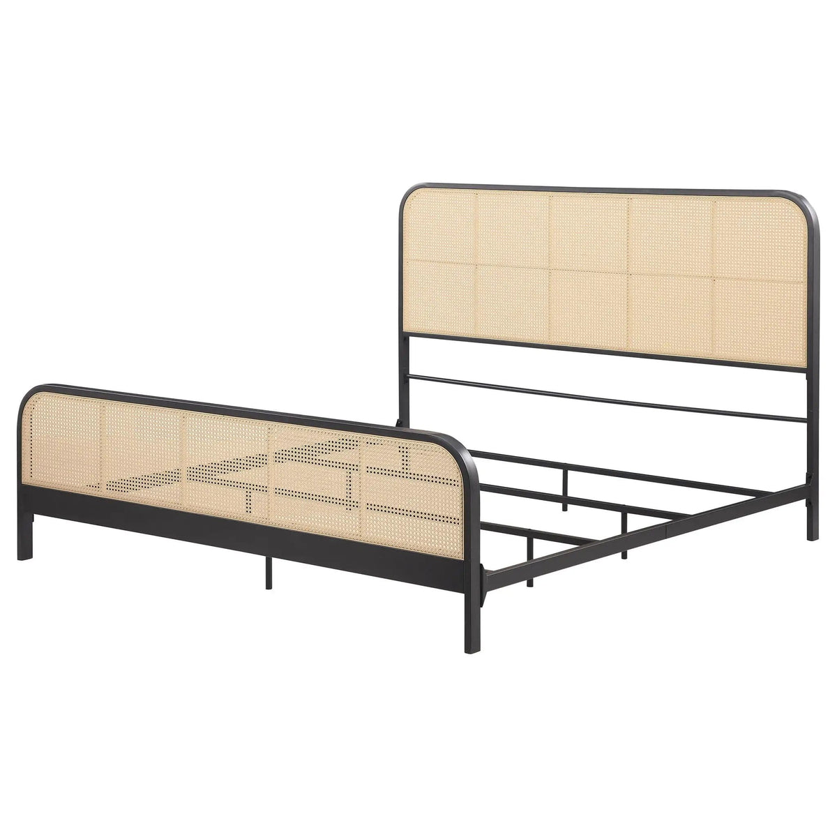 Lanewood Open Cane Webbing Metal Eastern King Bed | 78 x 84.5 x 52 in | Rattan & Metal | Black