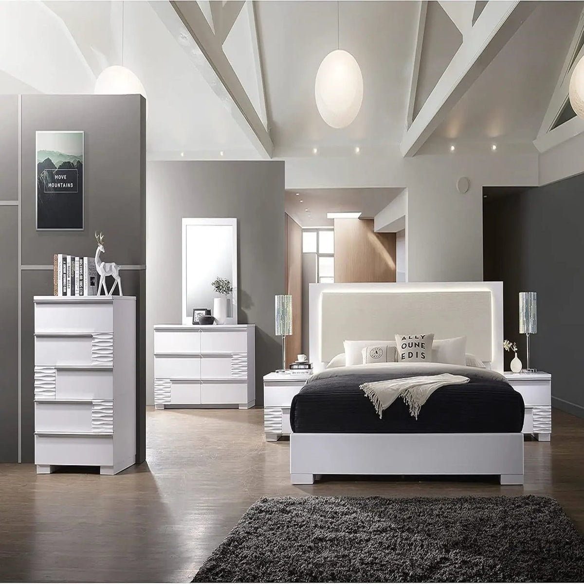 2 Drawer Nightstand | High Gloss White Finish | Contemporary Decor