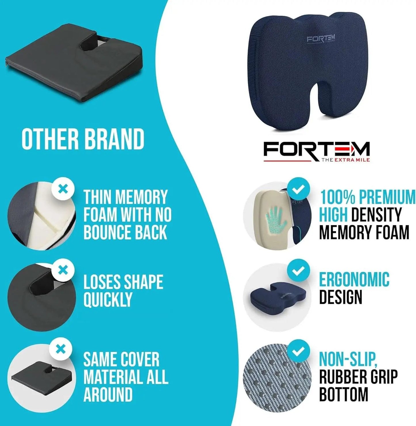 XL Memory Foam Seat Cushion With Lumbar Support Non Slip from PriceLows™