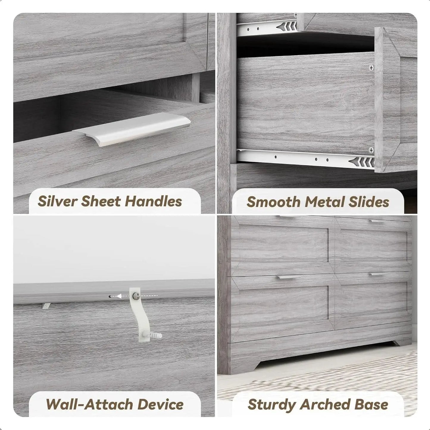 Wash Grey Six Drawer Contemporary Hardwood Dresser from PriceLows™