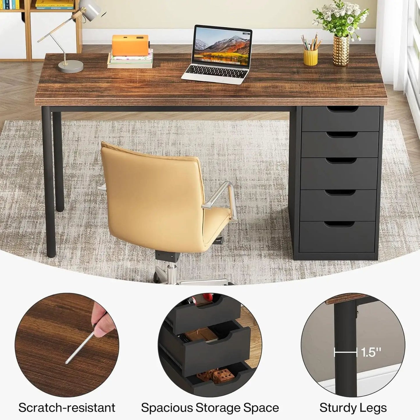 Industrial Rustic Brown Forty Seven Inch Computer Desk Storage from PriceLows™