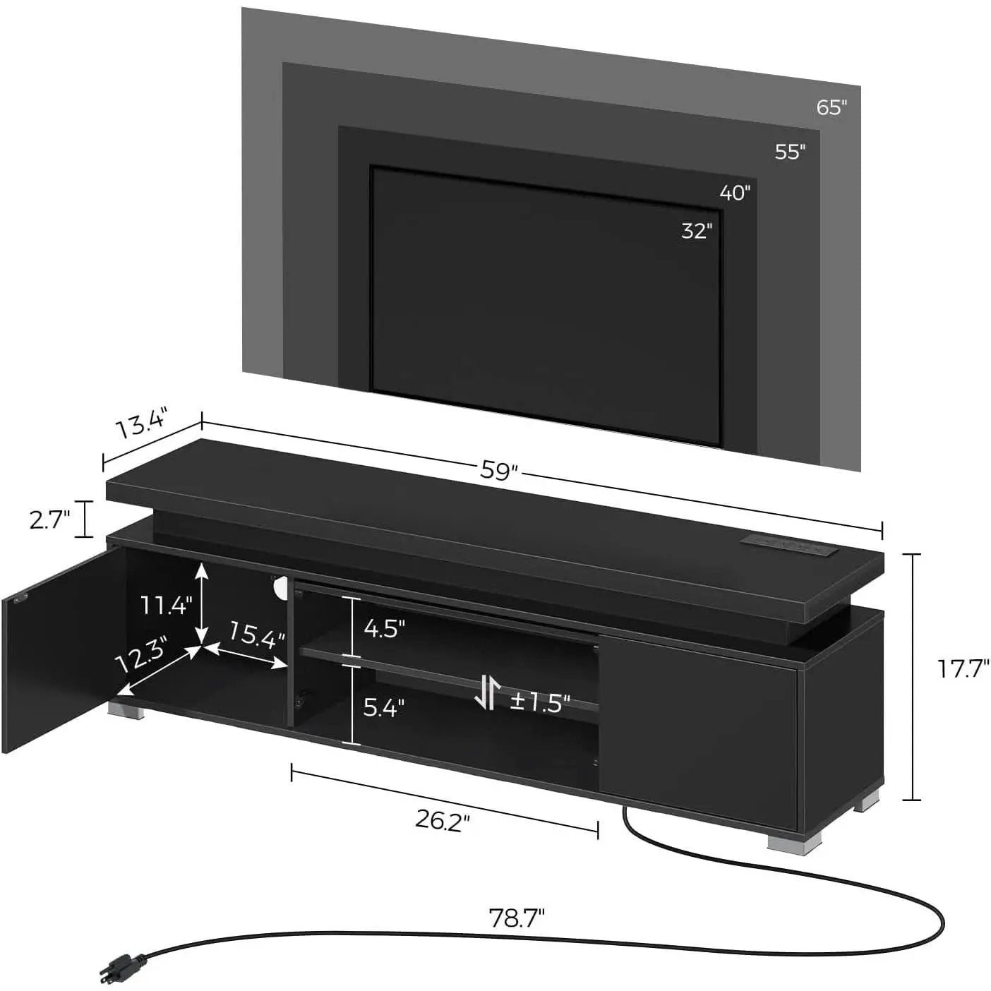 LED TV Stand With Power Outlet And Storage Cabinet from PriceLows™