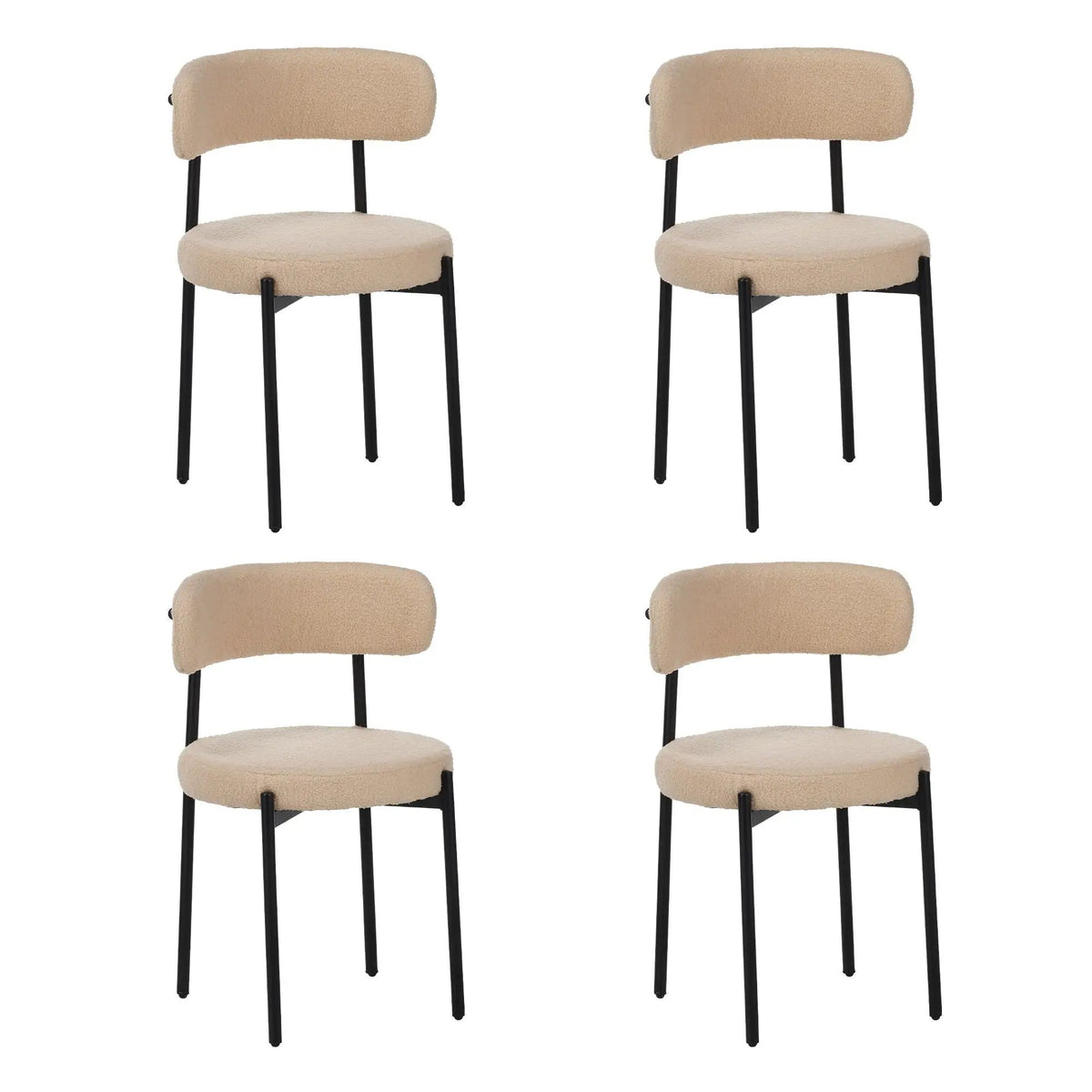 Medieval Curved Back Kitchen Dining Chairs | Set Of 4 | Beige | Reinforced Metal Legs