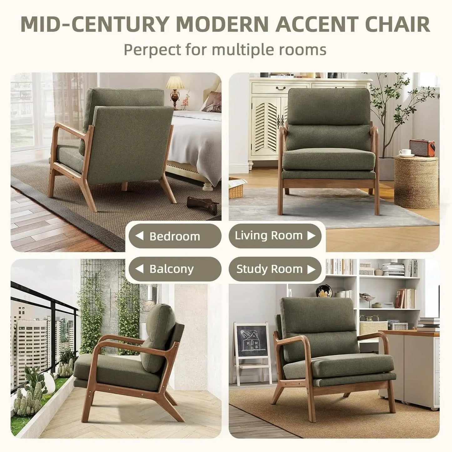 Mid Century Emerald Linen Upholstered Accent Chair from PriceLows™
