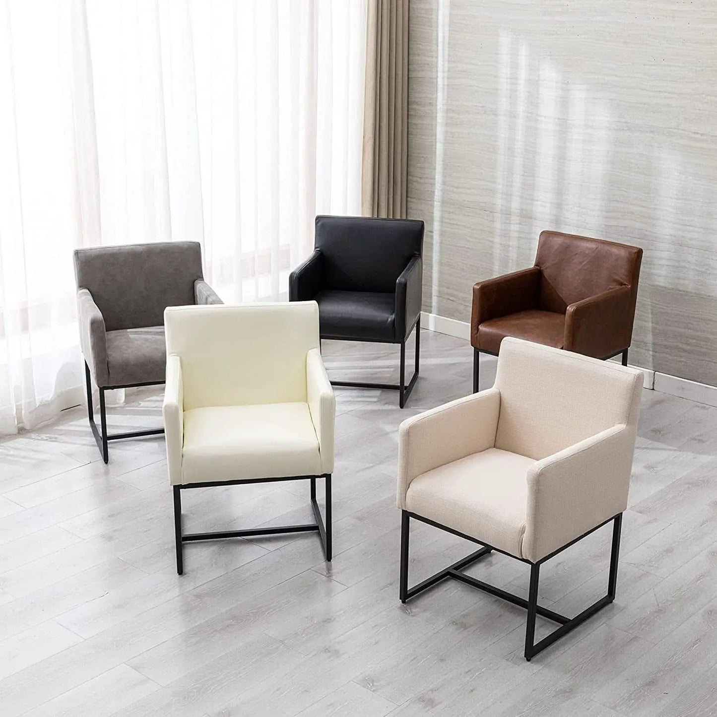 Set Of 4 Grey Upholstered Armchairs With Linen Fabric from PriceLows™